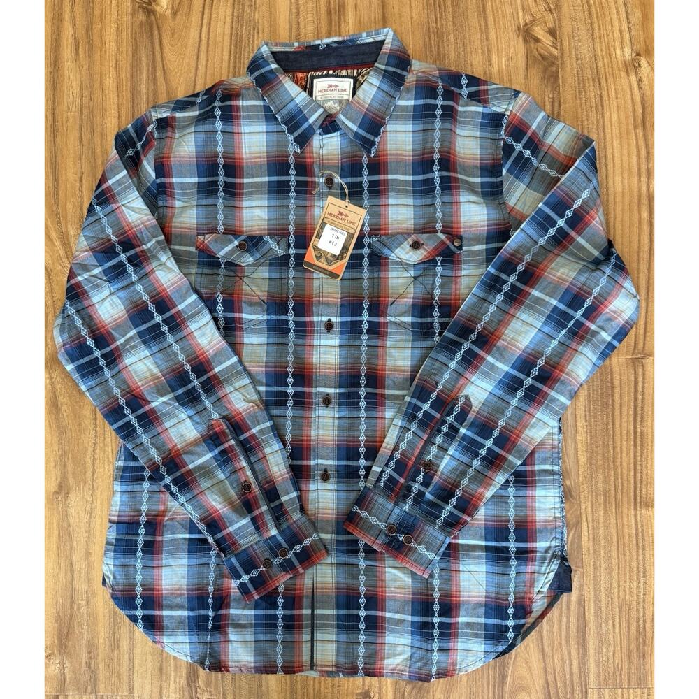 MERIDIAN LINE Men’s Large Plaid Multi‎ Colored Long Sleeve